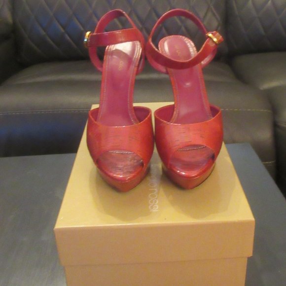 SERGIO ROSSI- Raspberry Patent, Peeptoe, Platform Sandals ~ Size 10 - Picture 3 of 13